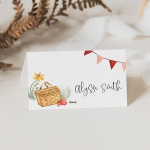 Editable Picnic Place Card Table Tent, Custom Picnic in the Park Themed Food Labels, Name Cards for Baby Shower, 2586