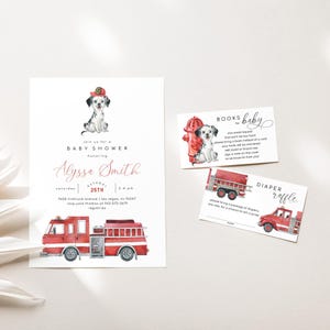 Editable Fire Truck Baby Shower Invitation Set, Firefighter Themed Baby Shower Invite Bundle, Printable Baby Boy Firetruck Invitation, 2605