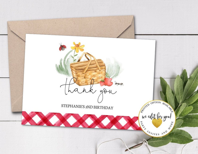 Printable Picnic Thank You Card Red Gingham Picnic in the Etsy