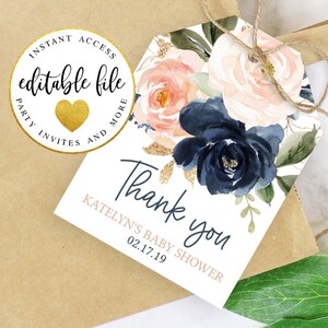 Navy and Blush Baby Shower Thank You Tags, Navy and Blush Party Bag Tag, Hang Tag, Instant Download Gift Tag - Print today! 109