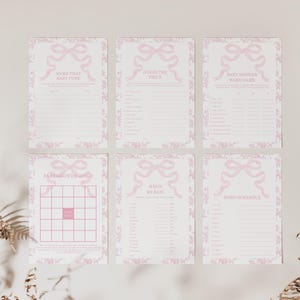Pink Bow and Floral Baby Shower Game Bundle, Printable Toile Baby Shower Games, 2771