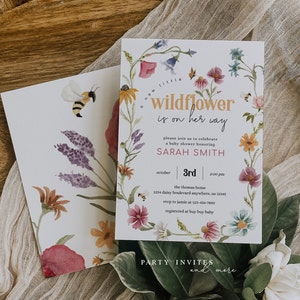 Editable Wildflower Baby Shower Invitation, Watercolor Floral Baby Shower Invite, Garden Party, Wild Flowers Printable Template 2543