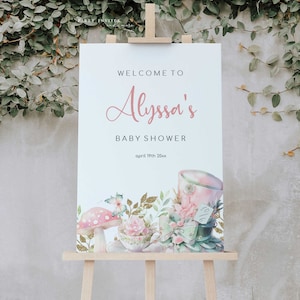 Plaque de bienvenue Tea Party baby shower, plaque de bienvenue florale fête d&#39;anniversaire, 2731