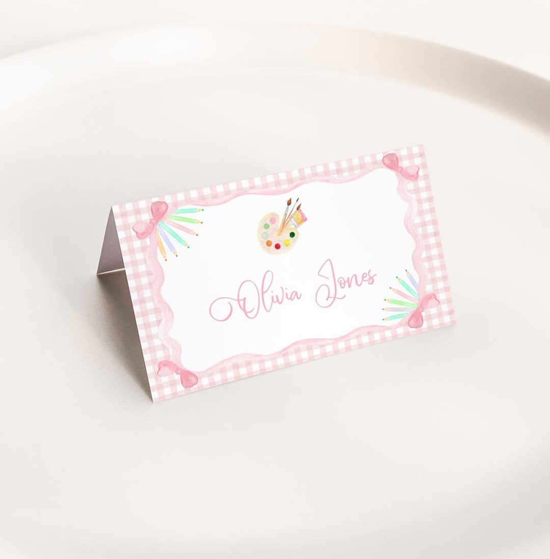Editable Art Birthday Party Place Card Table Tent, Custom Painting ...
