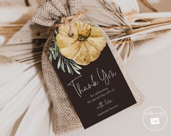 Editable Rustic Pumpkin Baby Shower Gift Tag, Pumpkin Hang Tag, Editable Fall Printable Treat Tag Template, Fall Greenery FavorTag, 2158