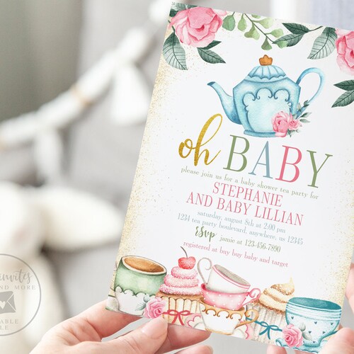 Editable Tea Party Baby Shower Invitation Tea Shower Sprinkle Etsy
