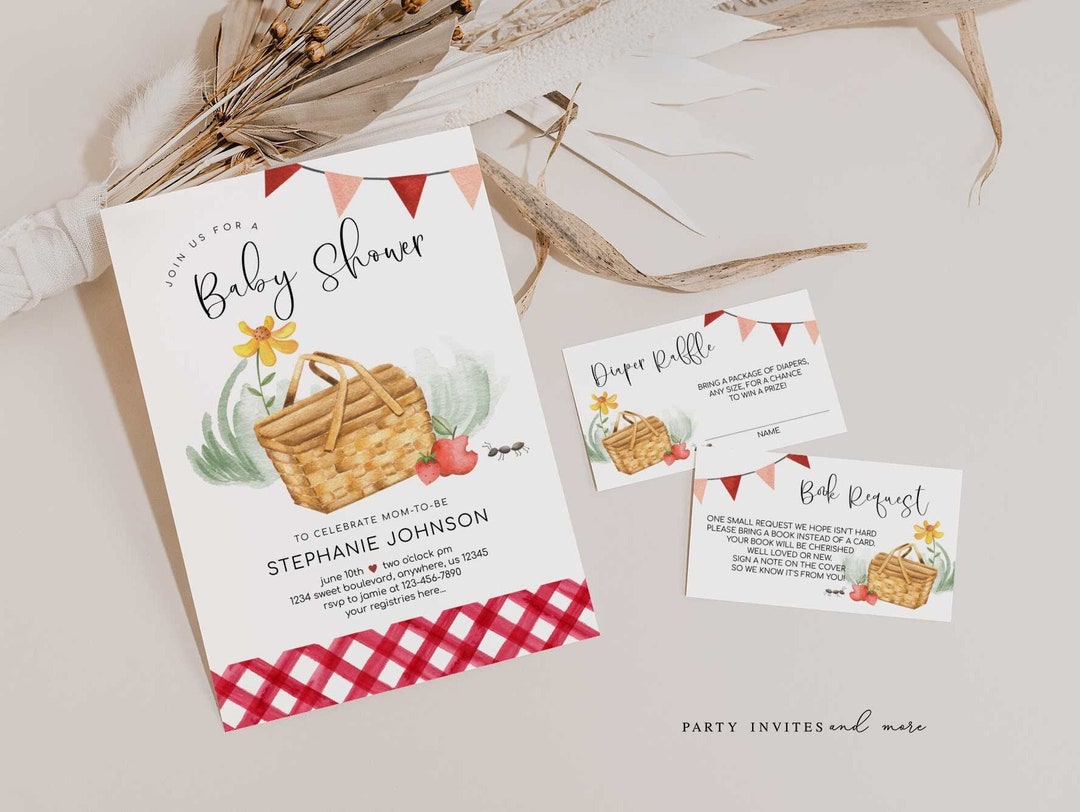 Picnic Baby Shower Invitation Set, Editable Picnic in the Park Invite