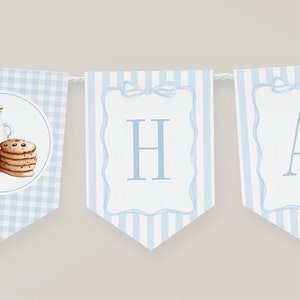 Milk and Cookies Birthday Party Banner, Editable Milk and Cookies Party Banner with Blue Bows and Stripes, 2742