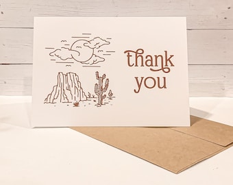 Desert Landscape Folded Wedding or Baby Shower Thank You Cards | Set of 12 Cactus Themed Note Cards with Envelopes | 2607