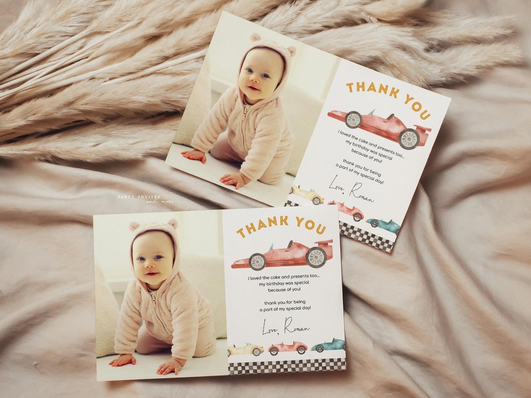 Race Car Birthday Thank You Card, Editable Retro Car Thank You Card ...