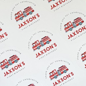 Personalized Fire Truck Birthday Party Stickers for Favor Bags | Printed 2 inch Firefighter Themed Labels | 2605