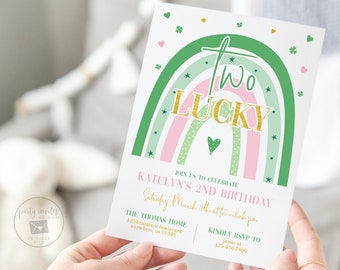 Editable St. Patrick's Day Birthday Invitation, Shamrock Invitation, Green Rainbow Birthday Invitation, St Patricks Day Invite, 2nd, 2146