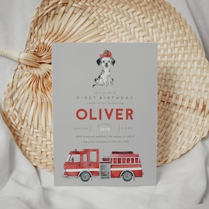 Editable Fire Truck Birthday Party Invitation, Firefighter Themed Party Invite, Printable Firetruck First Birthday Invitation, Any Age 2605