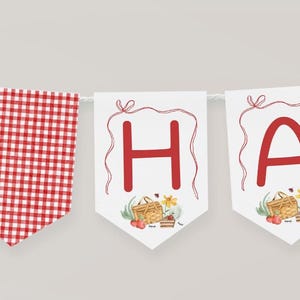 Birthday Picnic Banner with Red Gingham, Editable Picnic Themed Birthday Banner with Red Bow Frame and Gingham, Editable, 2832