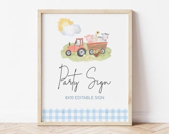 Blue Farm Animals Birthday Party or Baby Shower Custom Sign, Farm Party Sign, Farm Animals Baby Shower Sign, 2546