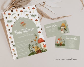 Editable Mushroom Baby Shower Invitation Bundle, Woodland Fall Mushroom Invite, Forest Baby Shower Invitation, Wild Flowers Mushrooms 2541