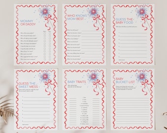 4th of July Baby Shower Games, Patriotic Baby Shower Games, Red White and Blue, 2826