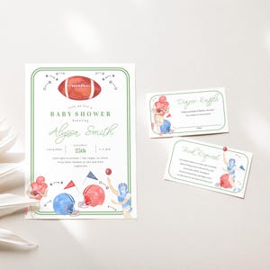 Football Baby Shower Invitation Set, Editable Boy Sports Baby Shower Invite, Boy Baby Shower Football Invite with Inserts, 2755