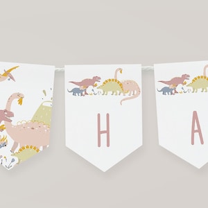 Pastel Dinosaur Birthday Party Banner, Editable Modern Girl Dinosaur Party Banner, 2761
