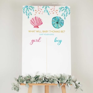 Seashells Gender Reveal Voting Sign, Beach Themed Gender Reveal Prediction Board, Printable Boy or Girl Sign 2590