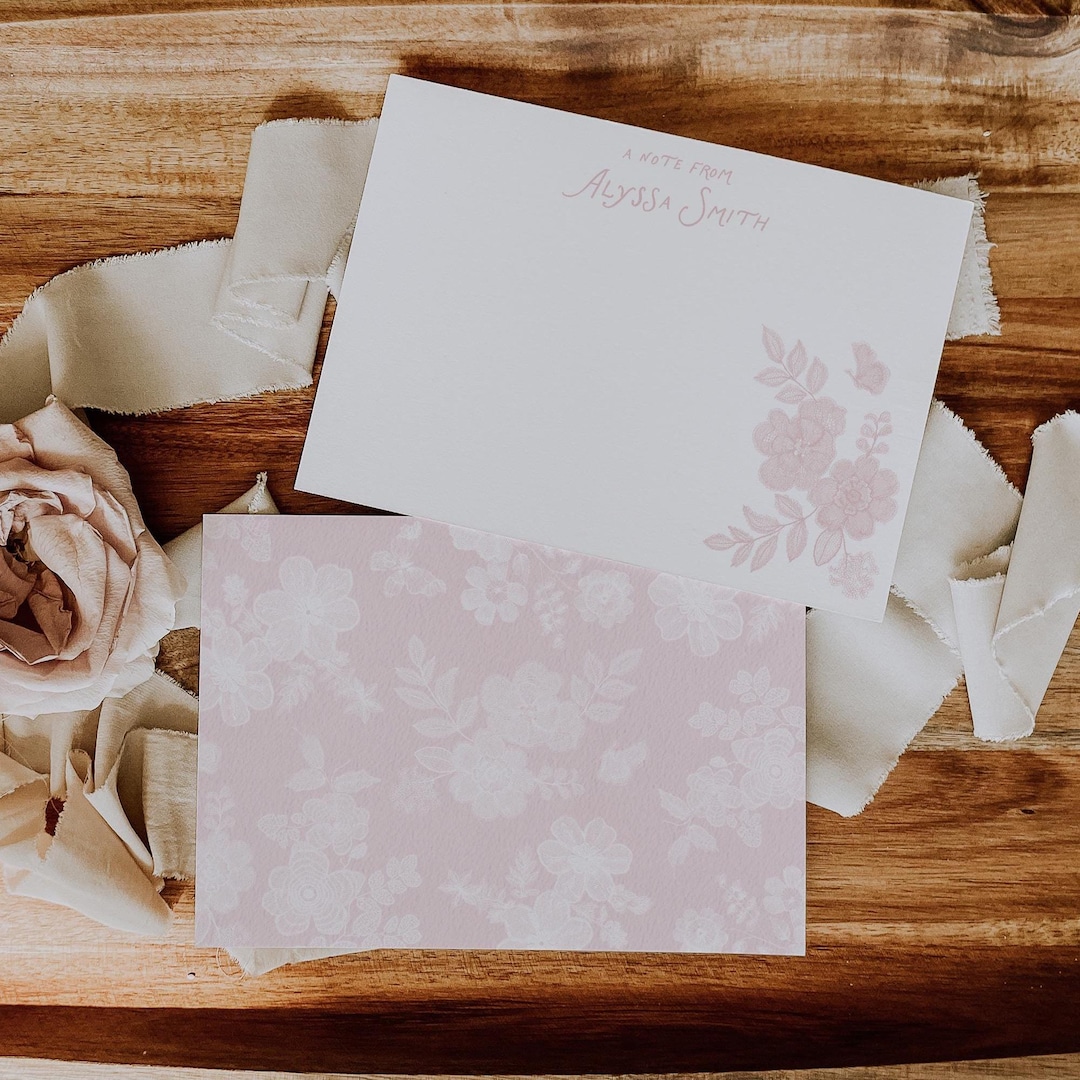 Pink Lace Personalized Stationery Set, Custom Elegant Note Cards - Etsy