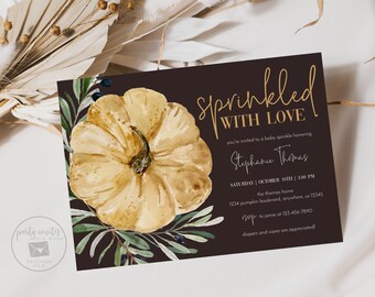 Editable Rustic Pumpkin Baby Sprinkle Invitation, Pumpkin Baby Shower Invite, Autumn Fall Party Invitation, Greenery, Instant Download 2158