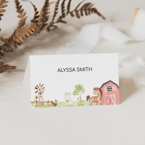 Farm Animals Baby Shower or Birthday Party Place Card Table Tent, Editable Farm Animals Food Labels, 2546