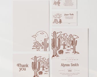 Desert Landscape Baby Shower Invitation Bundle | Western Baby Shower Invite Set | Editable Modern Southwestern Invitation | 2607