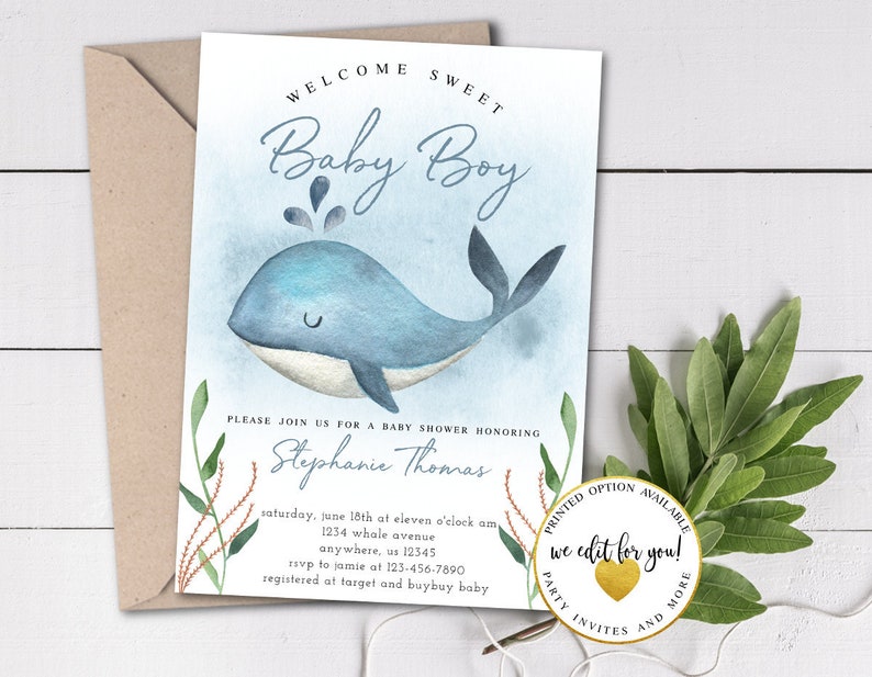 Whale Baby Shower Invitation Nautical Baby Shower Invite Etsy