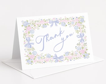 Ribbon Frame Floral Thank You Card, Folded Flower Note Cards with Bows, Set of 12