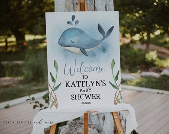 Whale Baby Shower Welcome Sign, Whale Birthday Party Sign, Editable Nautical Welcome Sign, Under the Sea, Editable Instant Download 107
