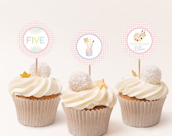 Art Birthday Party Cupcake Toppers, Painting Party Circles, 2737