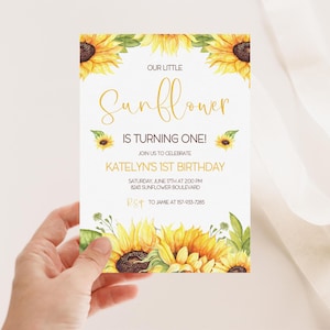 Sunflower Birthday Invitation, Girl Sunflower Birthday Party Invite, First Birthday Invitation 2577