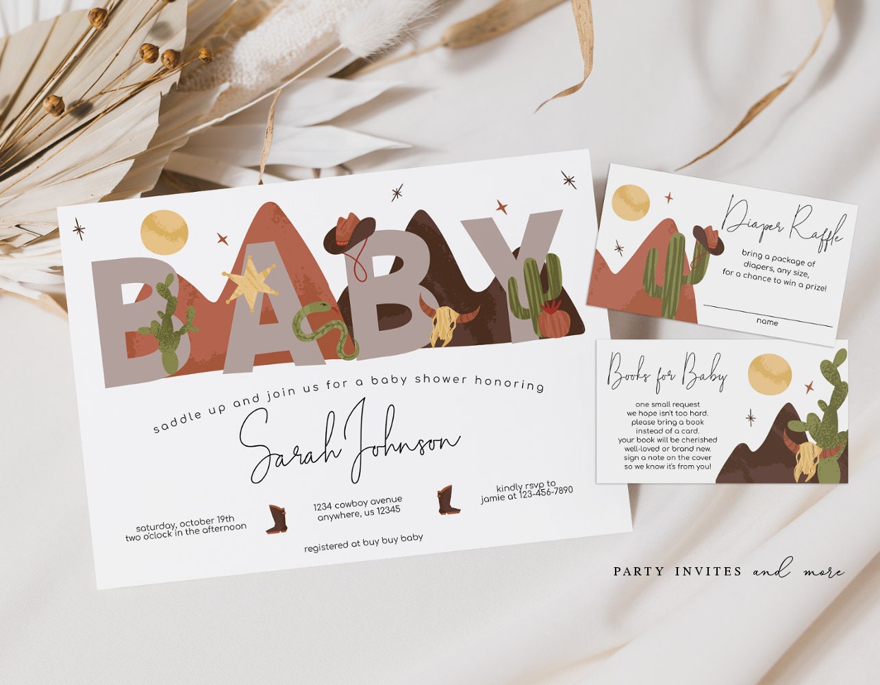 Cowboy Baby Shower Invitation Bundle Western Baby Shower Invite Little Cowboy Baby Shower Invitation Editable Printable