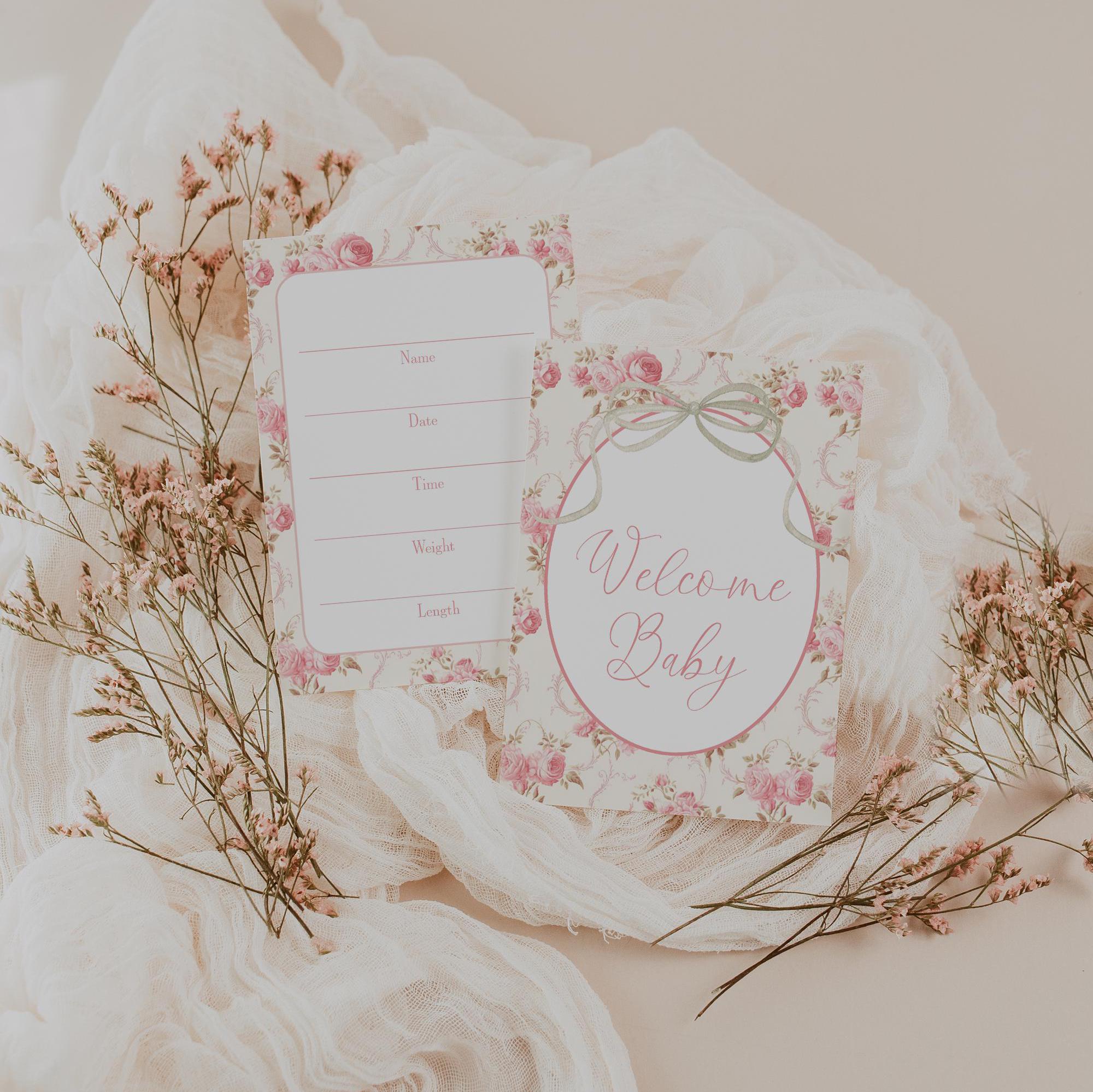 Printed Bow and Floral Milestone Cards, Gingham and Floral Ribbon Baby ...