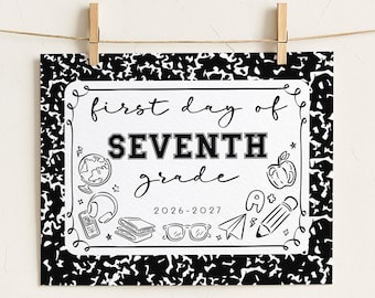 First Day of 7th Grade Sign, Boy Back to School Sign, Printable 1st Day of School Poster