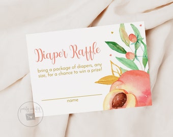 Peach Baby Shower Diaper Raffle, Diaper Raffle Insert, Watercolor Peaches, Enclosure Card, 2156