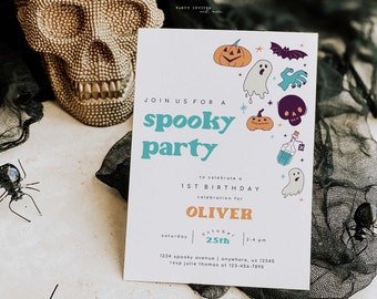 Rétro invitation d'anniversaire de Halloween | Invitation effrayante d'Halloween de fantôme | Invitation de fête d'anniversaire de Halloween de garçon | 2608