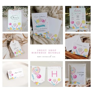 Candy Birthday Invitation Bundle | Sweet Shop Invitation Set | Editable Party Kit | 2035