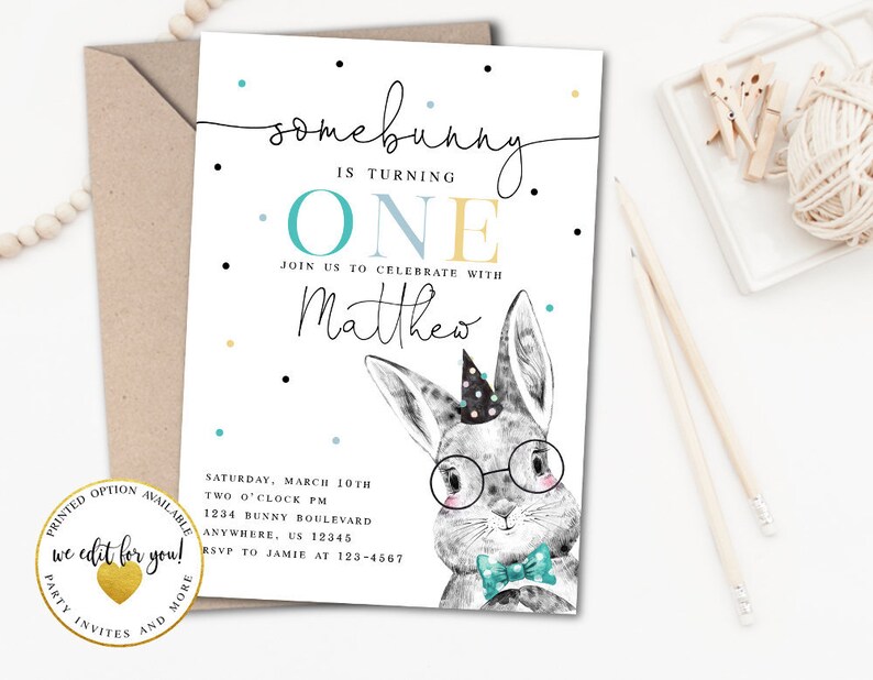 Rabbit Birthday Party Some Bunny Invite Digital or Printed Invite Bunny Party Invite Modern Party Invitation Bunny Birthday Invitation