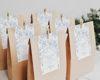 Floral Baby Shower Thank You Tags, Light Blue Toile (Digital Download), 2770