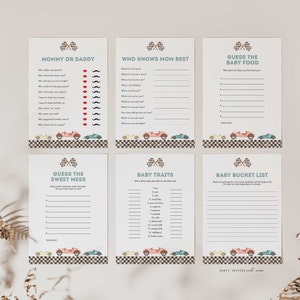 Race Car Baby Shower Game Bundle, Racing Baby Shower Game Printables 2545