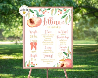 Peach Milestone Poster, Peaches First Birthday Poster, Peach Birthday Party Sign, Printable Milestone Poster 2156