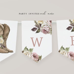 Editable Cowgirl Baby Shower Banner, Editable Rustic Floral Country Printable Banner, 2520