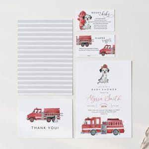 Pacchetto invito per baby shower camion dei pompieri, set modificabile di inviti per baby shower a tema pompiere, invito stampabile per camion dei pompieri per neonato, 2605