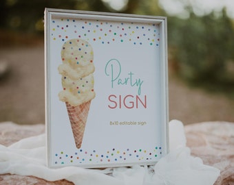Ice Cream Birthday Party or Baby Shower Custom Sign, Editable Ice Cream Sign, Instant Download - Print today! 2547