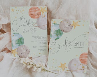 Space Baby Shower Invitation, Gender Neutral Outer Space Baby Shower Invite, Galaxy Editable Printable Digital Template 2550