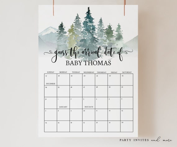 Adventure Due Date Calendar, Guess Baby's Due Date, Mountain Baby