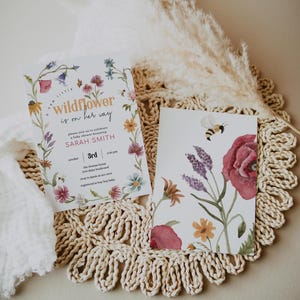 Bewerkbare babyshower uitnodiging wilde bloemen, aquarel bloemen babyshower uitnodiging, tuinfeest, wilde bloemen afdrukbare sjabloon 2543