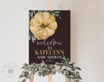 Editable Pumpkin Baby Shower Welcome Sign, Printable Rustic Fall Pumpkin Welcome Sign, Autumn, Greenery, Watercolors, Instant Download 2158
